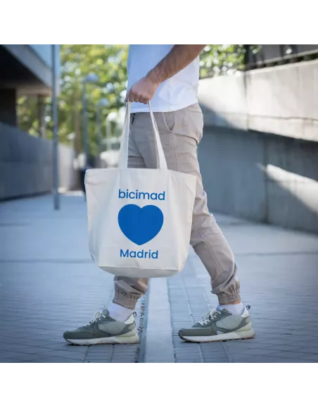 Bolsa de tela en algodón orgánico con motivos impresos de bicimad.