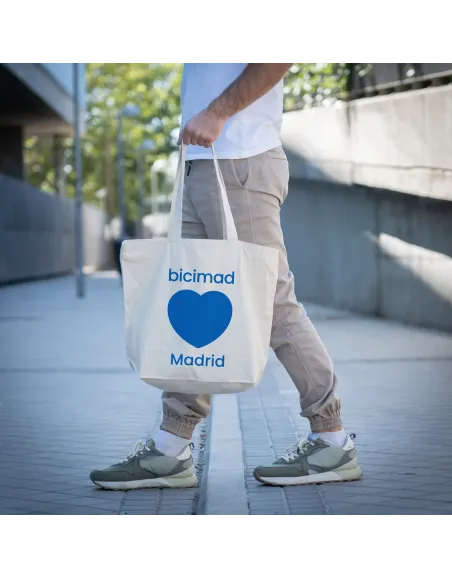 Bolsa de tela en algodón orgánico con motivos impresos de bicimad.